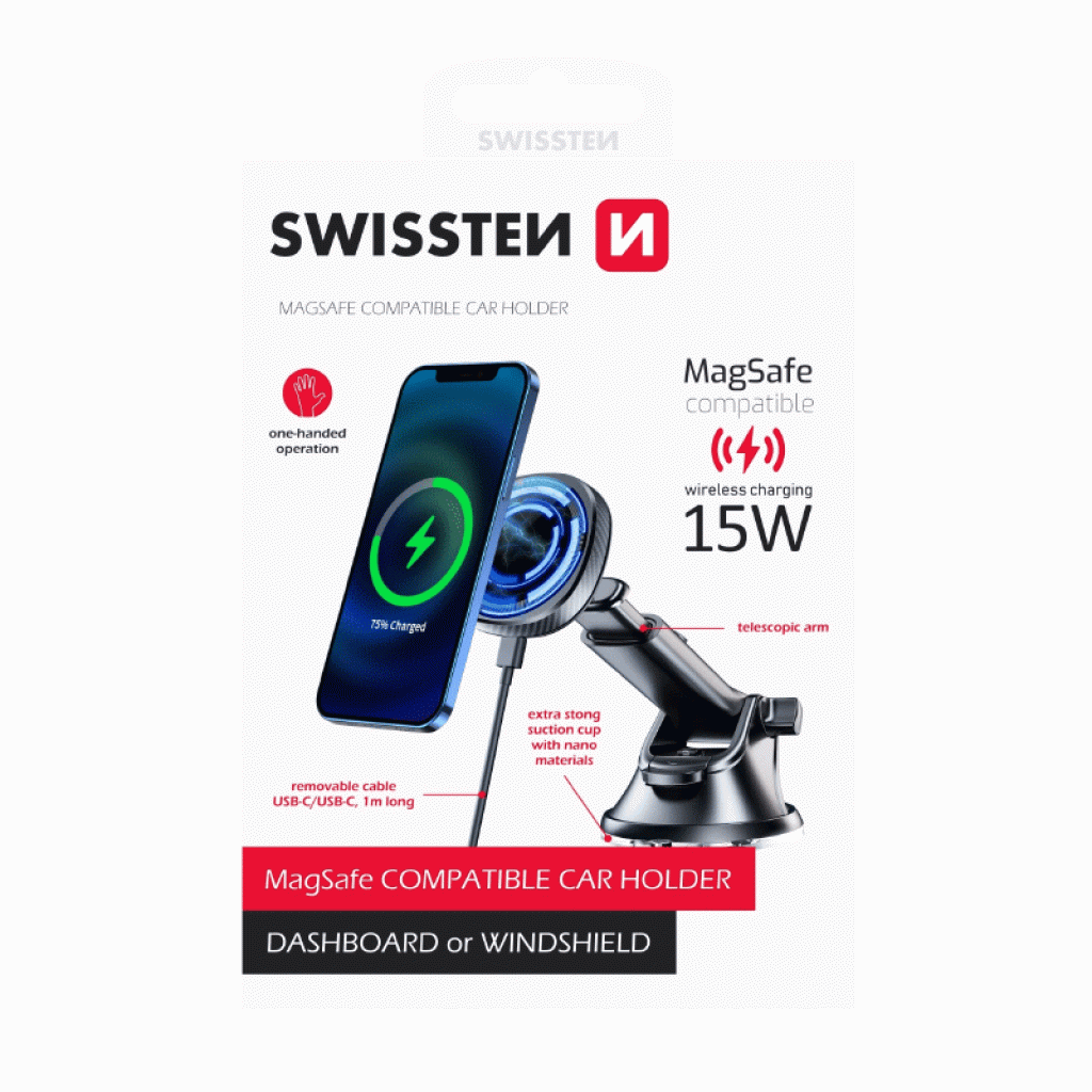 Swissten Magnetic Car Holder With Wireless Charger Swissten Magnetic Car Holder With Wireless Charger
