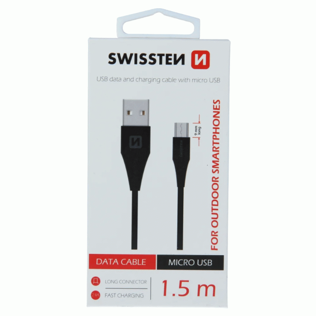 Swissten Cable Usb / Micro Usb 1,5 M Black (9mm) Swissten Cable Usb / Micro Usb 1,5 M Black (9mm)