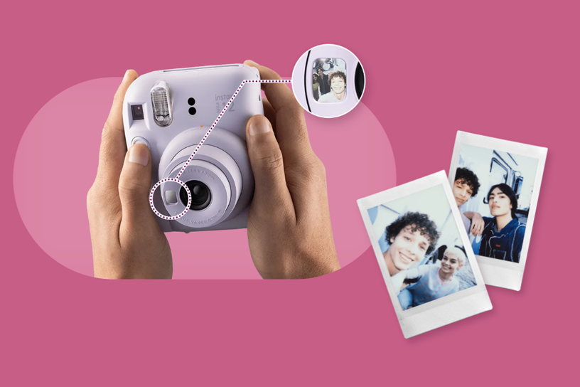 Instax Mini 12 selfie mirror in use