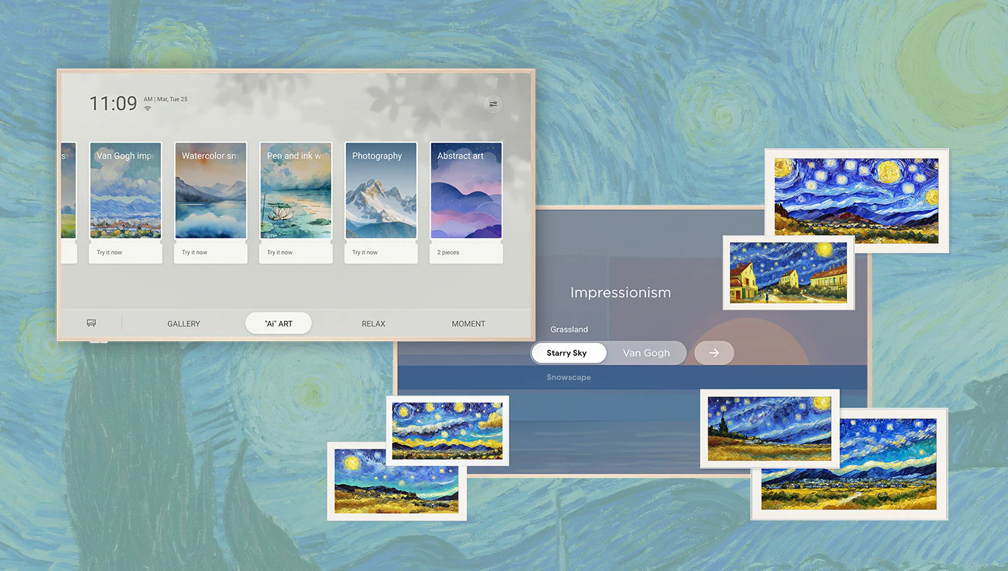TCL 75A300 PRO AI Art gallery mode displaying artwork