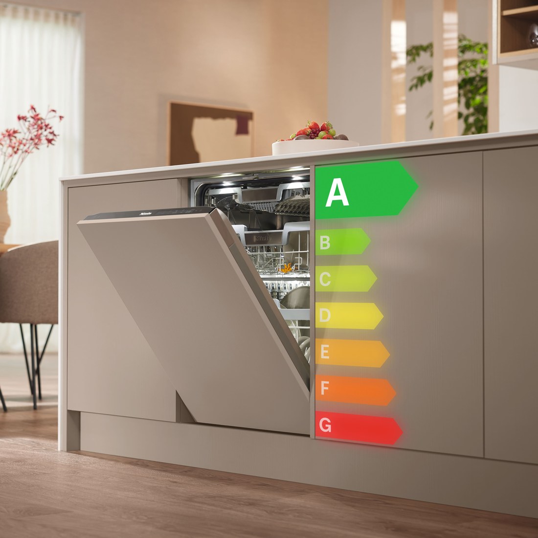 Miele G 7980 SCVi installed in kitchen with Energy Class A rating