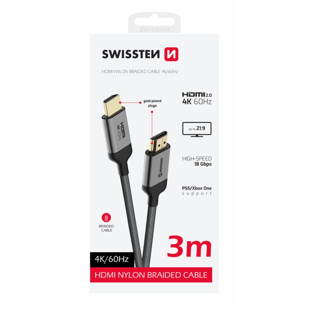 Swissten Cable Hdmi To Hdmi 4k 60hz 3.0 M Nylon Swissten Cable Hdmi To Hdmi 4k 60hz 3.0 M Nylon